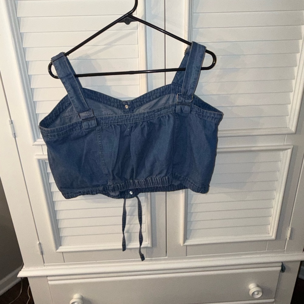Free People We The Free Palm Desert Crop Denim Top Front Adjustable Strap XL - Picture 7 of 11